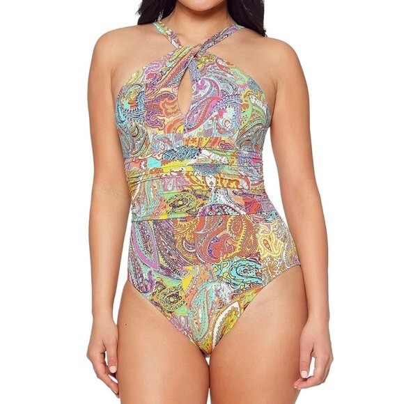NWT Bleu Rod Beattie Paisley Print Halterneck One-Piece Swimsuit Size 10 NEW - Picture 8 of 14